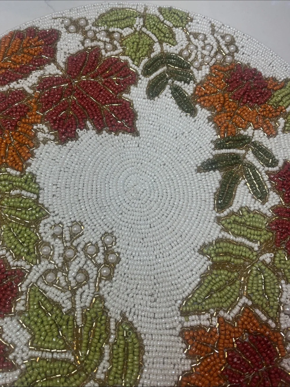 Tahari FALL LEAVES Beaded Placemat Charger 14” Multicolor Fall Thanksgiving NEW